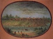 George Catlin Minnetarree Village Seen Miles above the Mandans on the Bank of the Knife River oil painting artist